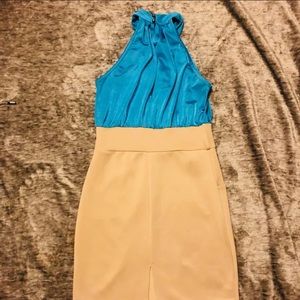 Tan and turquoise minidress